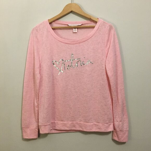 Victoria's Secret Baby Pink Word Art Long Sleeve Knit Tee - Picture 2 of 16